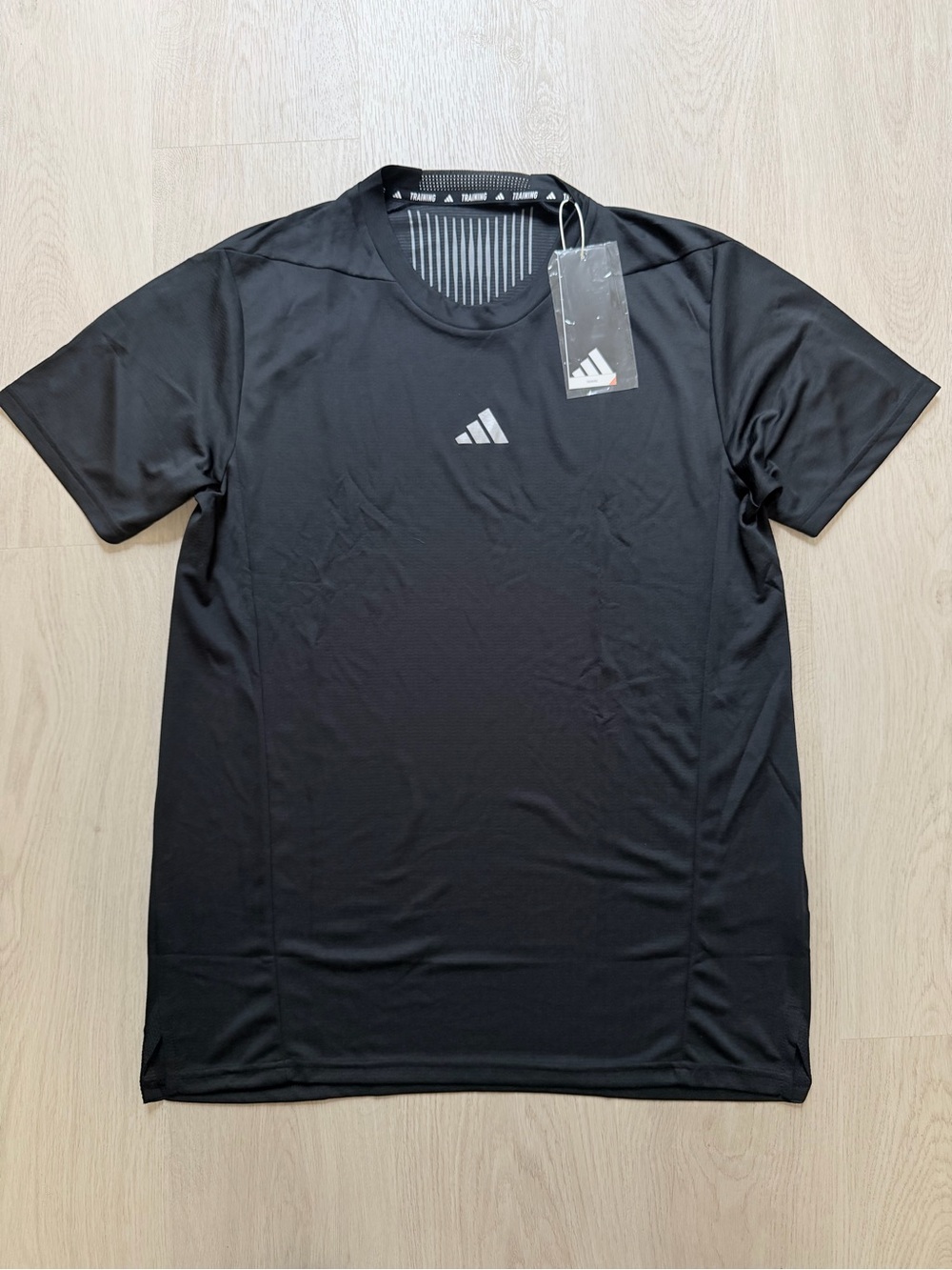 adidas Black Short Sleeve Athletic Tee with Reflective Logo